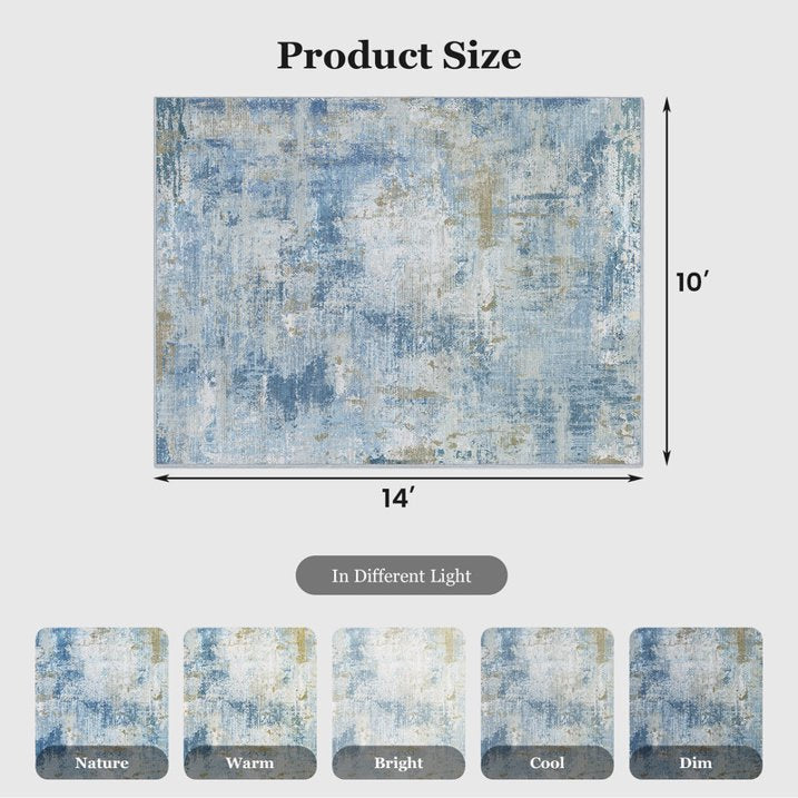 CHITOOMA 10'x14' Area Rugs for Living Room, Machine Washable Abstract Distressed Rugs Indoor Neutral Carpet Rugs for Bedroom Dining Room Office with Non-Slip Backing, Stain Resistant Non-Shed