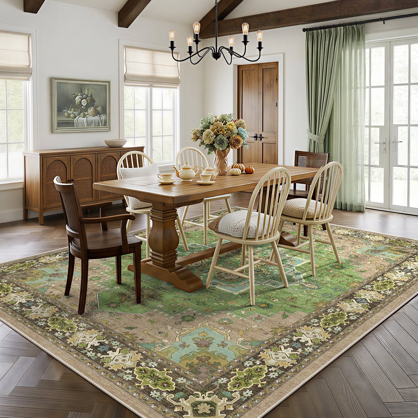 CHITOOMA 8'x10' Boho Area Rugs for Living Room, Machine Washable Stain Resistant Non-Shed Carpet, Area Rug with Non-Slip Backing for Bedroom, Dining Room, Dorm, Office