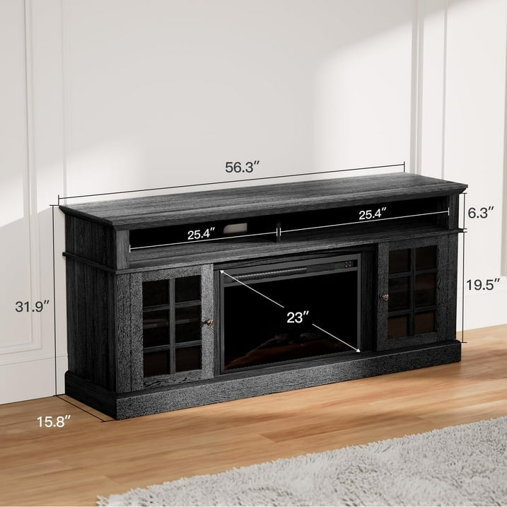 CHITOOMA 1400W Electric Fireplace TV Stand TV Console with 23″ Fireplace for up to 75 inch TVs with Adjustable Shelves, Black