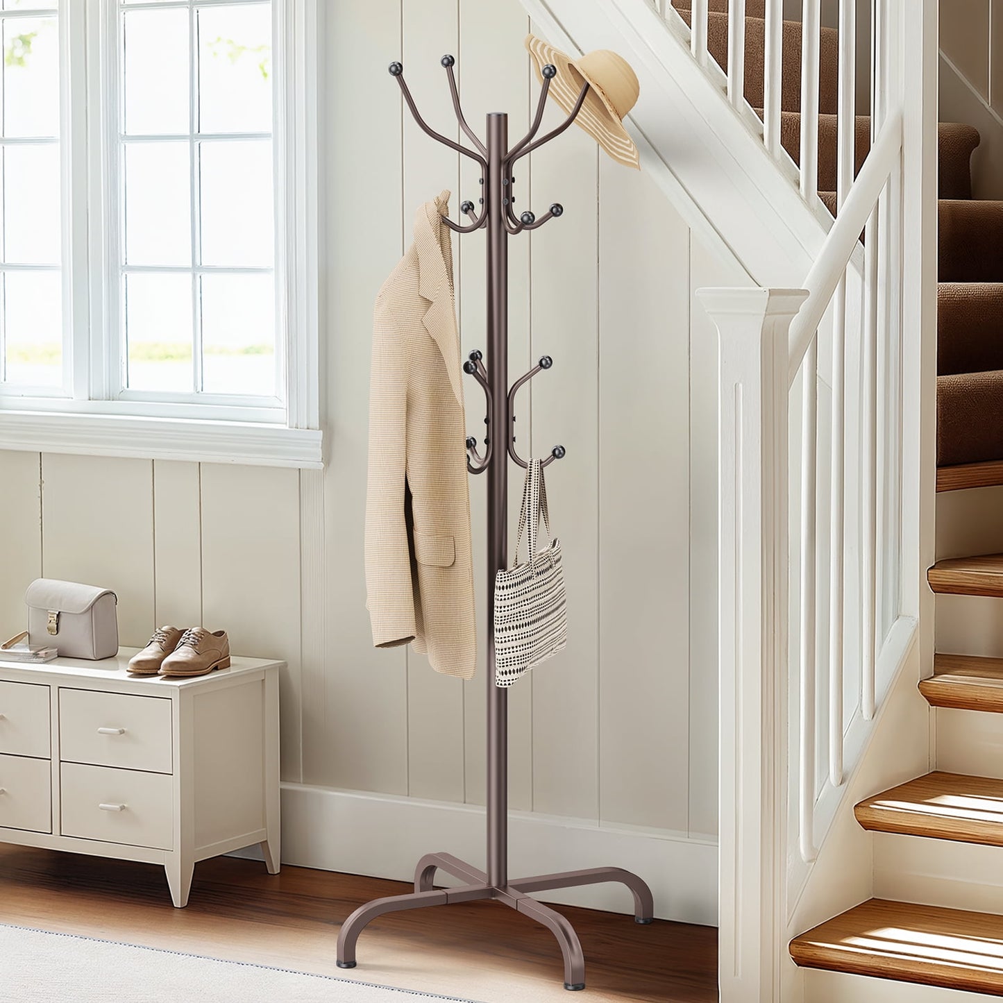 Coat Rack Stand 14 Hooks Coat Rack Stand Metal Freestanding Coat Rack Coat Tree for Home, Office, Entryway, Hallway, Bronze
