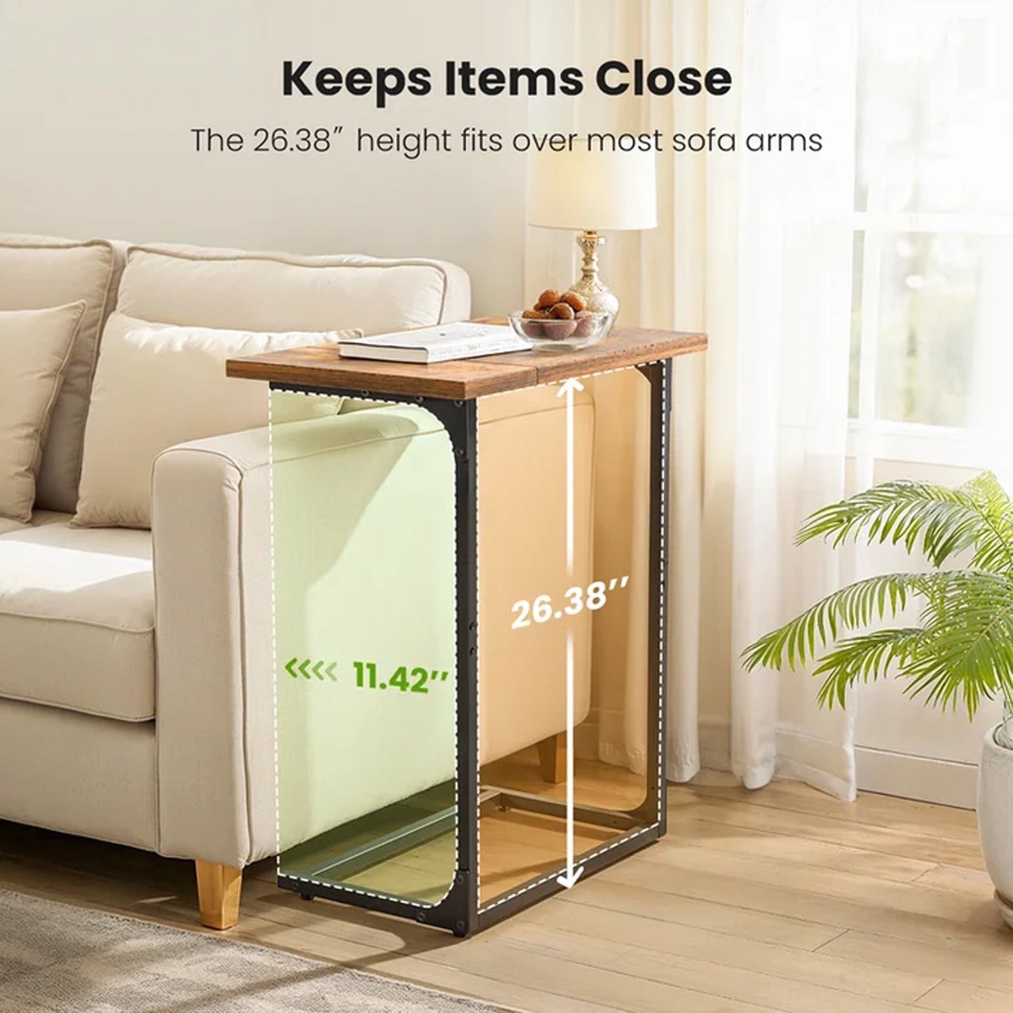C Shaped End Sofa Table, TV Tray Couch Side Table for Living Room, Bedroom, With widened tabletop,27"(H) x 21.1"(W) x 11.4"(D), Brown