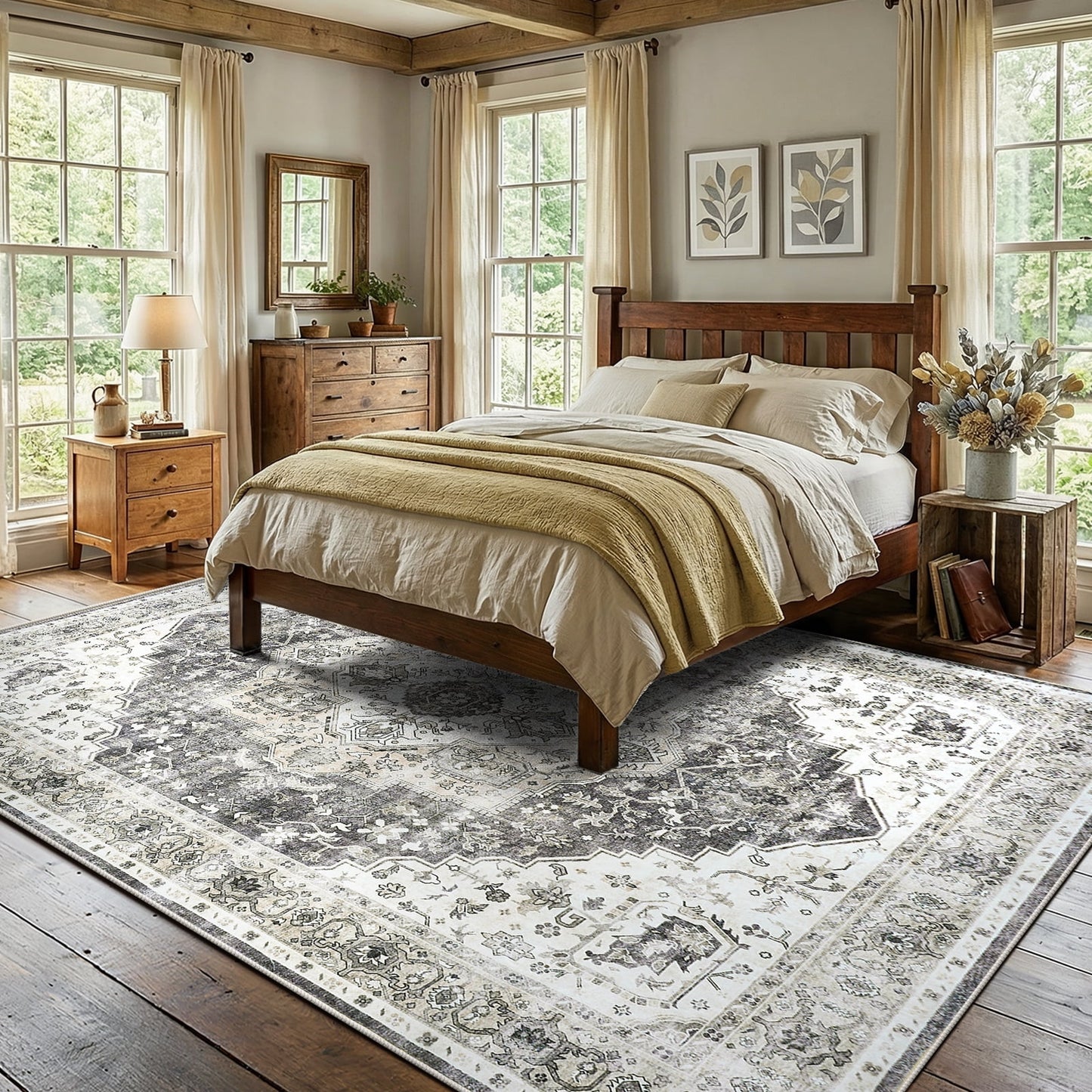 CHITOOMA 8'x10' Machine-washable Area Rugs for Living Room, Boho Area Rugs with Non-Slip Backing, Stain Resistant Non-Shed Carpet for Bedroom, Dining Room, Dorm, Office