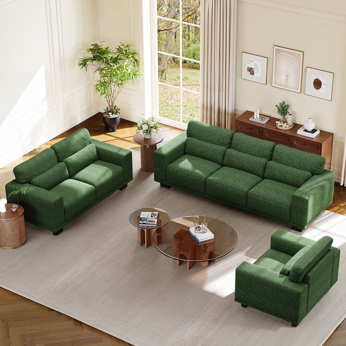 CHITOOMA 65" Loveseat Sofa for Living Room, Comfy Linen Couch with 2 Pillows, Deep Seats, Wide Armrests, Removable Covers & Sturdy Steel Frame, Green