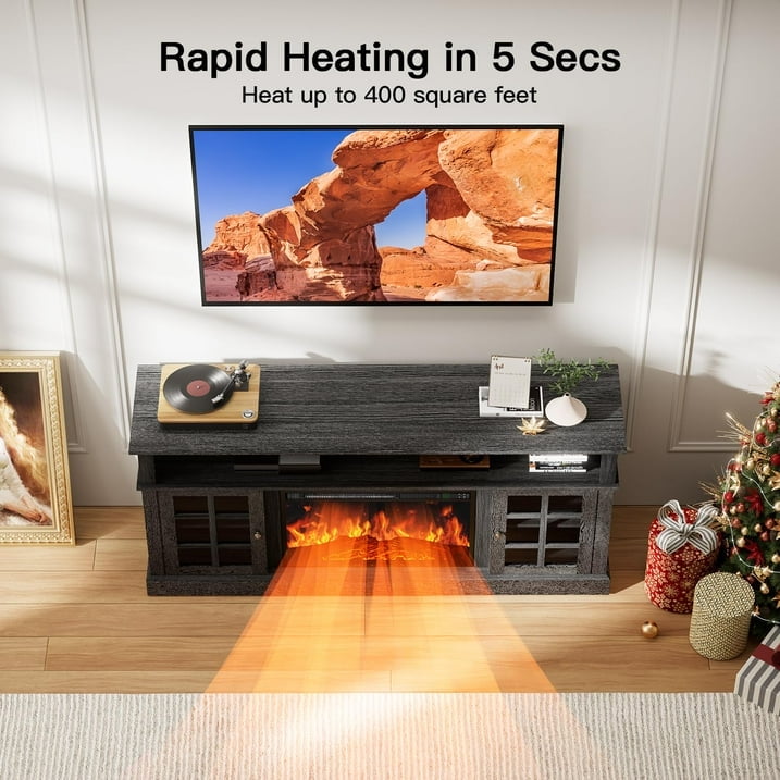 CHITOOMA 1400W Electric Fireplace TV Stand TV Console with 23″ Fireplace for up to 75 inch TVs with Adjustable Shelves, Black
