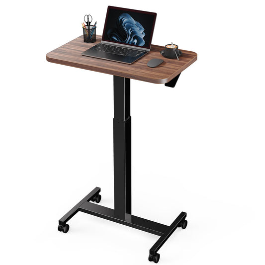 CHITOOMA Mobile Standing Desk, Height Adjustable Computer Escritorios Rolling Desk with 4 Lockable Wheels for Home Office, Walnut