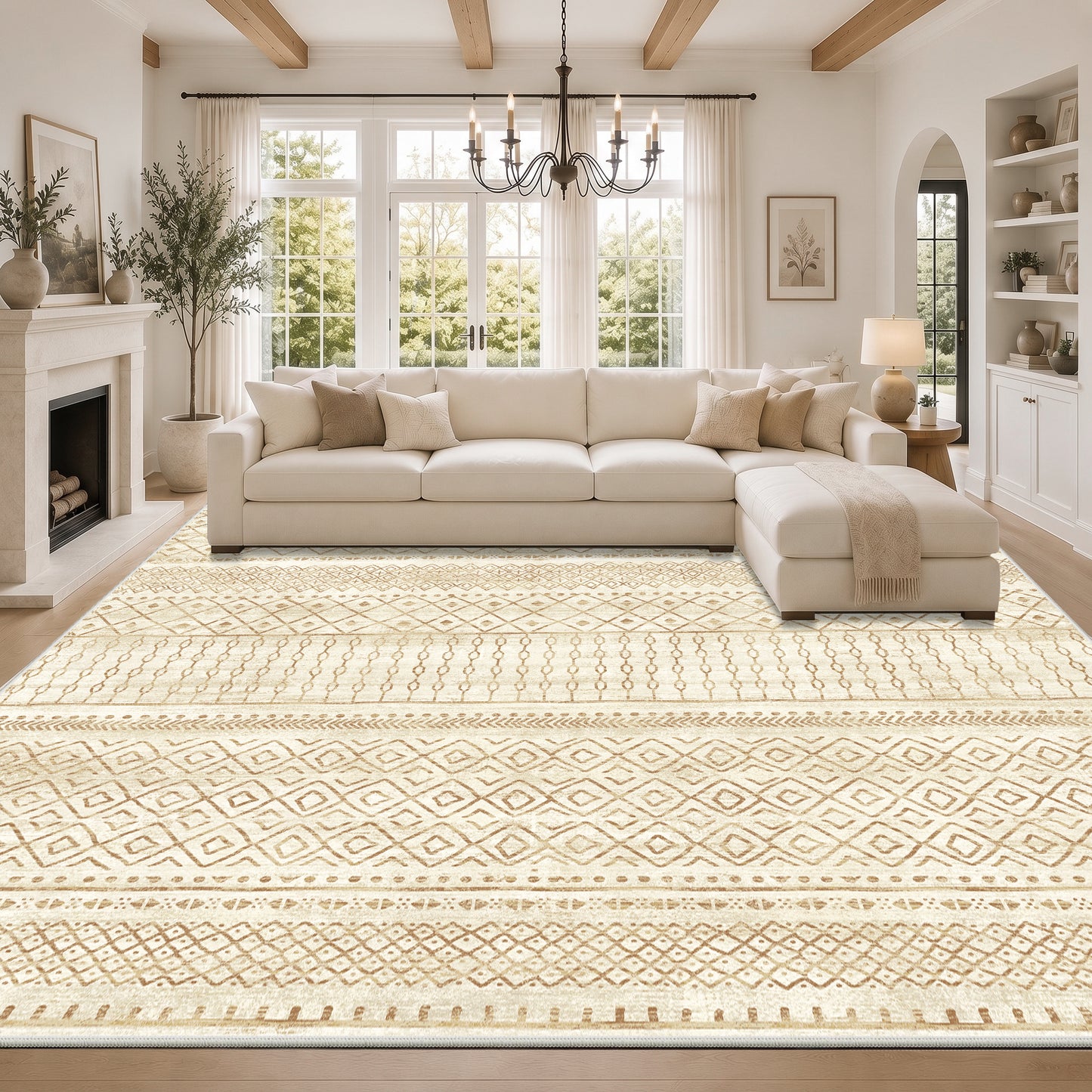 CHITOOMA 8'x10' Area Rugs for Living Room, Washable Rugs Boho Soft Geometric Bohemian Carpet Indoor Rug for Bedroom Dining Room Office Nonslip Foldable Rug