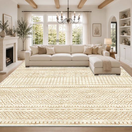 CHITOOMA 8'x10' Area Rugs for Living Room, Washable Rugs Boho Soft Geometric Bohemian Carpet Indoor Rug for Bedroom Dining Room Office Nonslip Foldable Rug