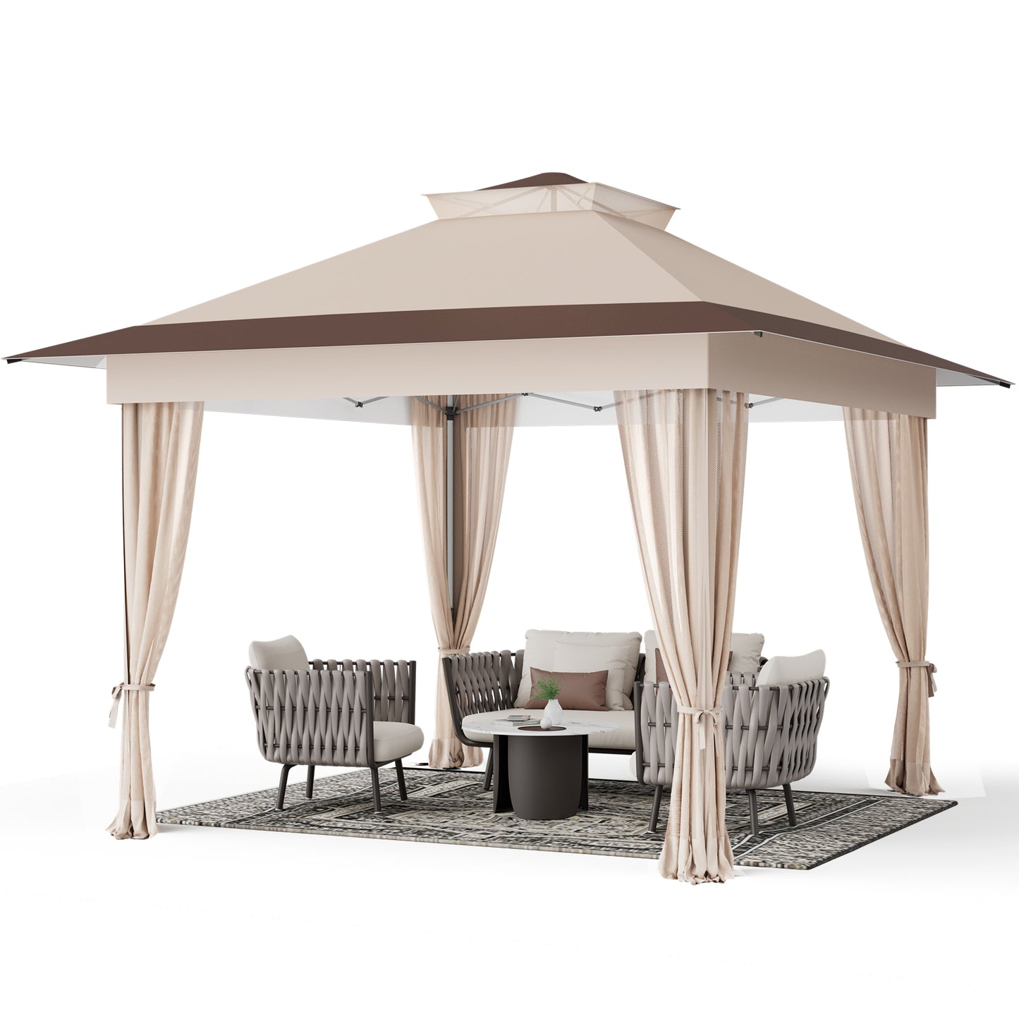 CHITOOMA 13 x 13 ft Outdoor Pop-up Gazebo, Patio Canopy Tent with Mosquito Nettings Vented Top and 169 Square ft of Shade for Garden, Party, Backyard