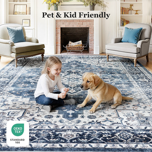 CHITOOMA 3'x5' Area Rugs for Living Room, Machine Washable Rugs Vintage Area Rug for Bedroom Dining Room Dorm Office with Non-Slip Backing, Stain Resistant Non-Shed Carpet