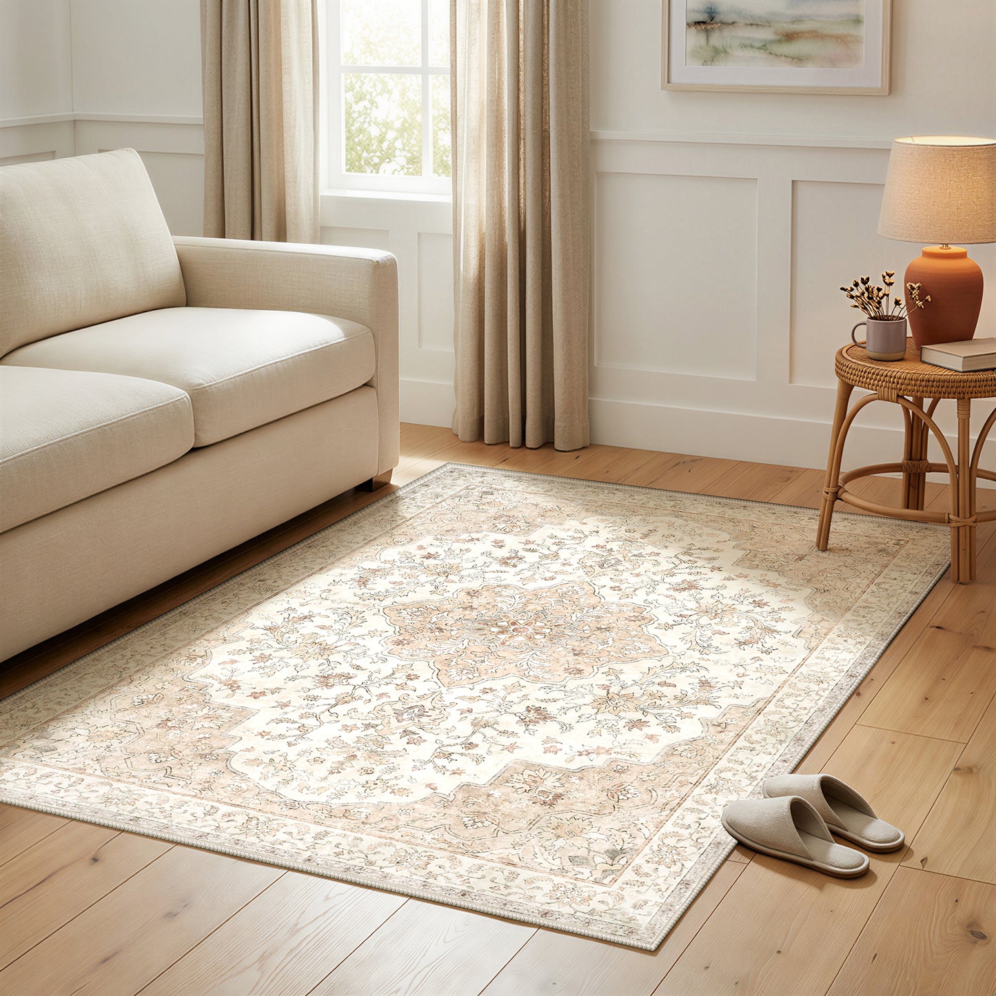 CHITOOMA 3'x5' Machine-washable Area Rugs for Living Room, Stain Resistant Non-Shed Carpet, Boho Floral Area Rugs with Non-Slip Backing for Bedroom, Dining Room, Dorm, Office