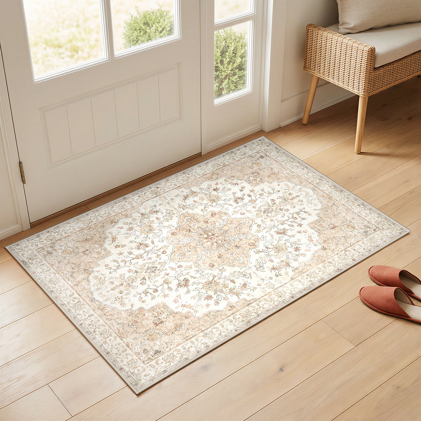 CHITOOMA 2'x3' Boho Runner Rug for Hallway, Machine Washable Stain Resistant Non-Shed Carpet, Floral Runner Rug with Non-Slip Backing for Kitchen, Entryway, Bedroom, Laundry, Bathroom