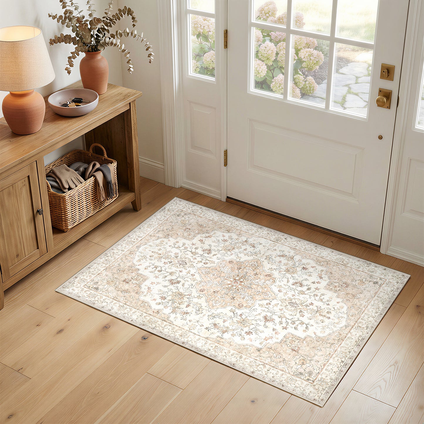 CHITOOMA 2'x3' Boho Runner Rug for Hallway, Machine Washable Stain Resistant Non-Shed Carpet, Floral Runner Rug with Non-Slip Backing for Kitchen, Entryway, Bedroom, Laundry, Bathroom