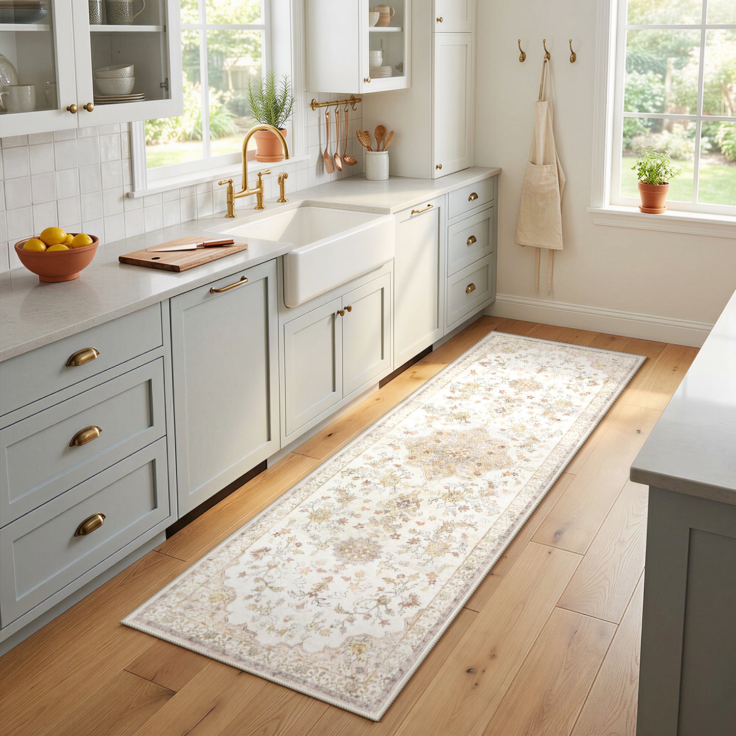 CHITOOMA 2'x6' Machine-washable Runner Rug for Kitchen, Stain Resistant Non-Shed Carpet, Boho Floral Runner Rug with Non-Slip Backing for Hallway, Entryway, Bedroom, Laundry, Bathroom