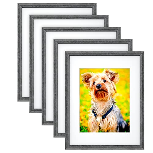 11×14 Pictures Frames Set of 5, Display Picture 8x10 with Mat or 11x14 Without Mat, Elegant Modern Photo Frame Perfect for Wall and Tabletop, Black MNPF02B1