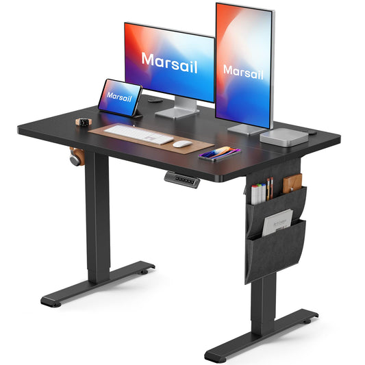 CHITOOMA Electric Standing Desk with Storage Bag, 40" x 24" Adjustable Height Sit to Stand Desk with 4 Memory Pre-Set, Headphone Hook for Home Office, Black