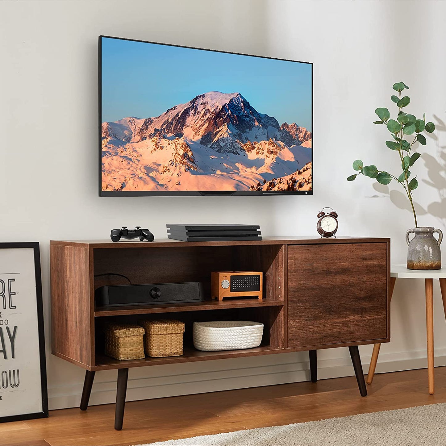 TV Console Table with Storage for TV up to 55 in, Retro TV Stand for Media Cable Box Gaming Consoles,Mid Century Modern TV Stand & Entertainment Center Wood TV Stand for Living Room Bedroom,APRTS01B Rustic Brown