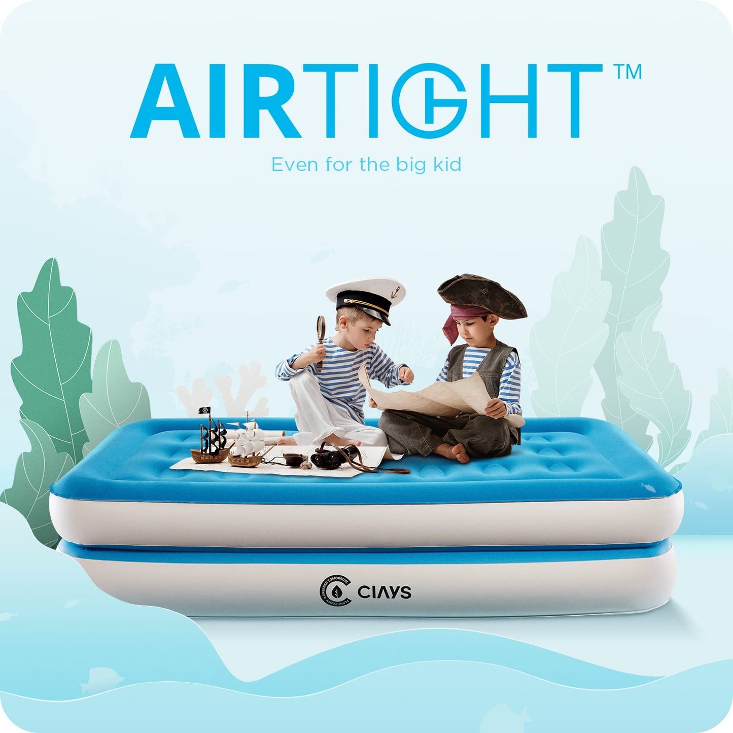 Air Mattress Twin, 16" Blow Up Mattress for Home and Camping, Flocked Top Inflatable Air Bed for Guests, Family, Blue Twin Blue