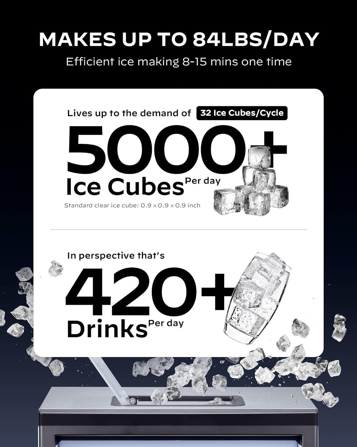Commercial Ice Maker Machine, 90LBS/24H with 30lbs Bin, Full Heavy Duty Stainless Steel Construction, Self-Cleaning, Clear Cube for Home Bar, Include Connection Hose, Scoop